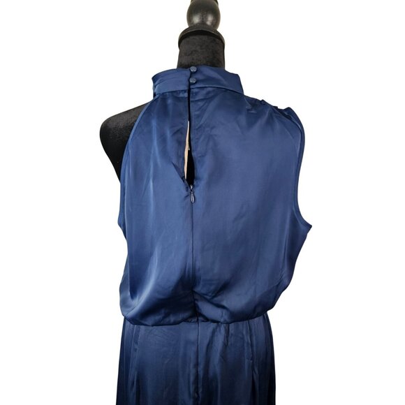 Kirundo Womens Sleeveless Navy Blue Ruffle Wrap Midi Dress Size Large Party - Picture 8 of 12